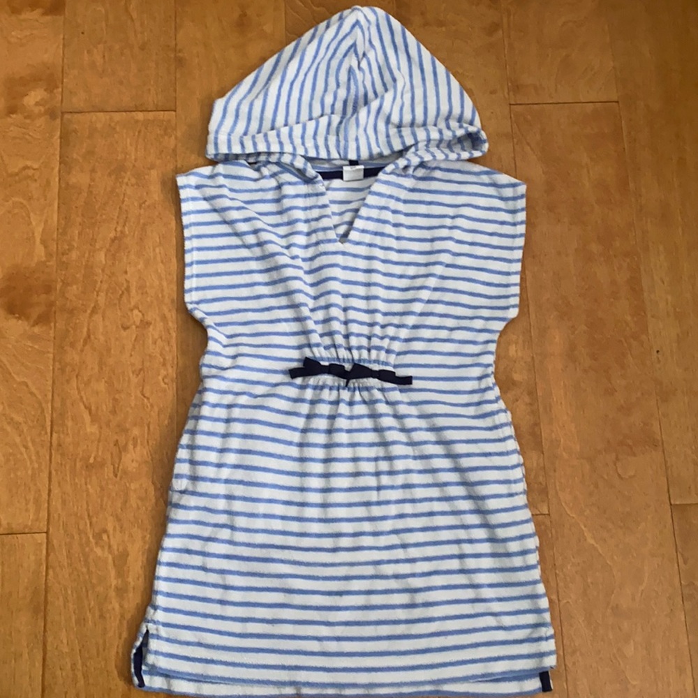 Terry baby blue and white striped swimsuit coverup